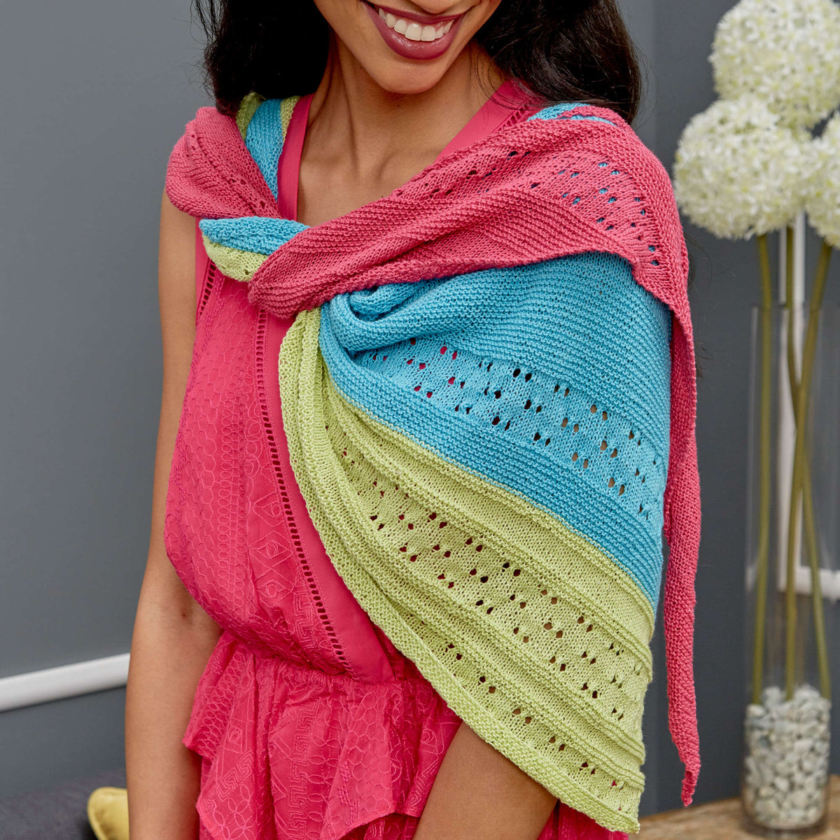 Knit Shawl made in Red Heart It's a Wrap Yarn