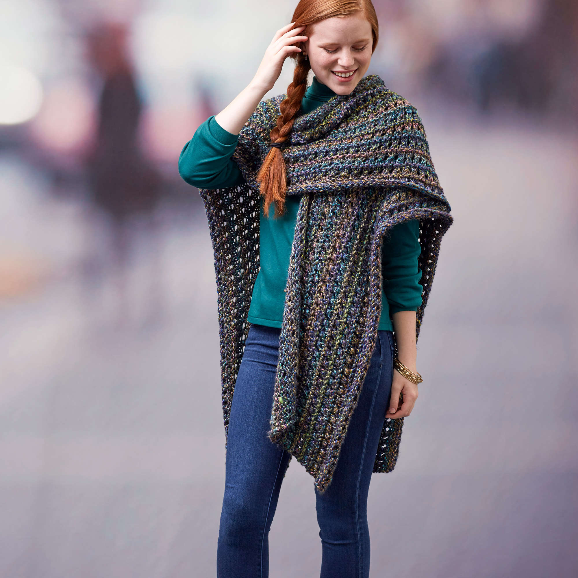 Free Easy Red Heart Woodland Ruana Wrap Knitting Pattern | Yarnspirations