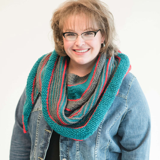 Red Heart Marly's Striped Knit Shawl Pattern Tutorial Image