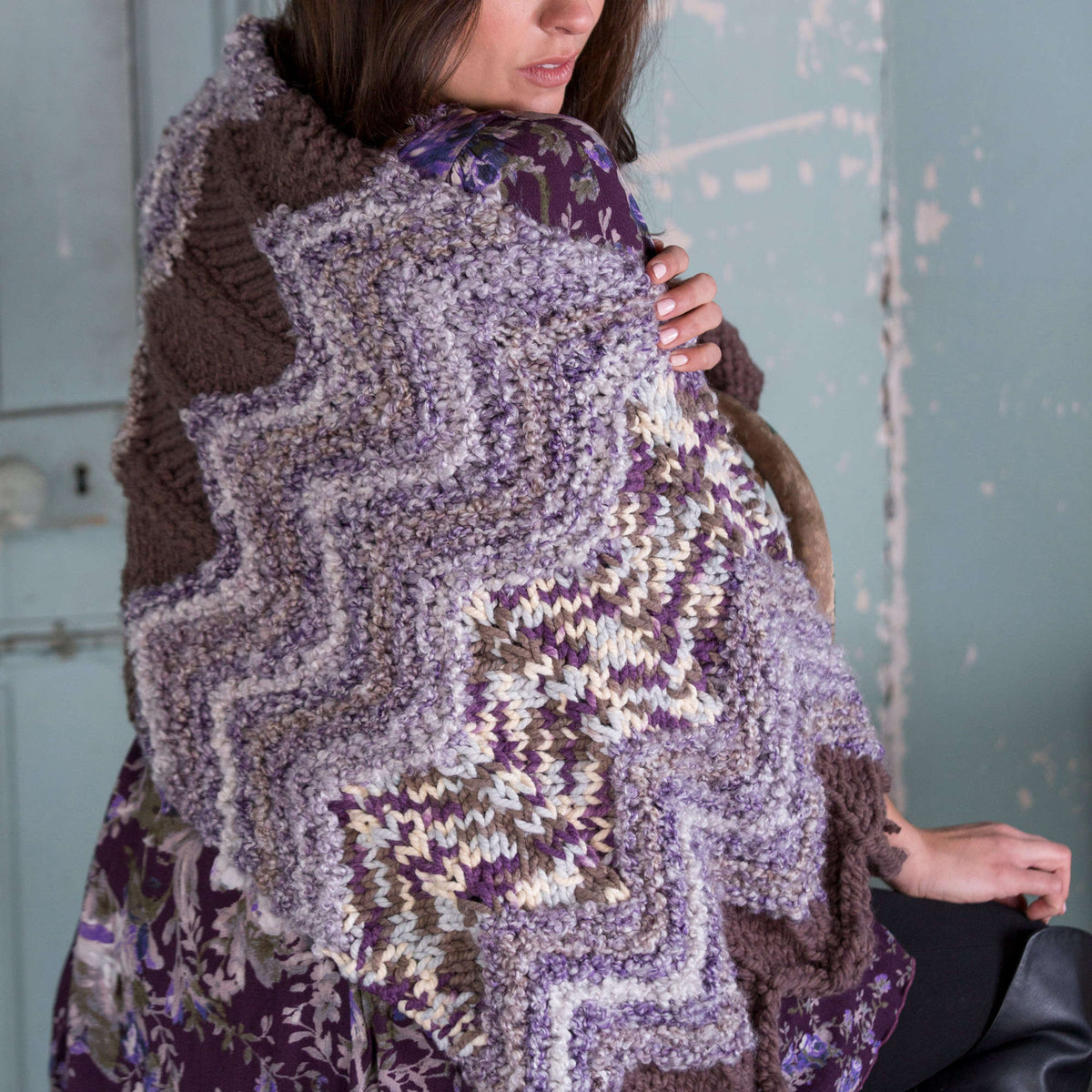 Knit Shawl made in Red Heart Mixology Solids Yarn