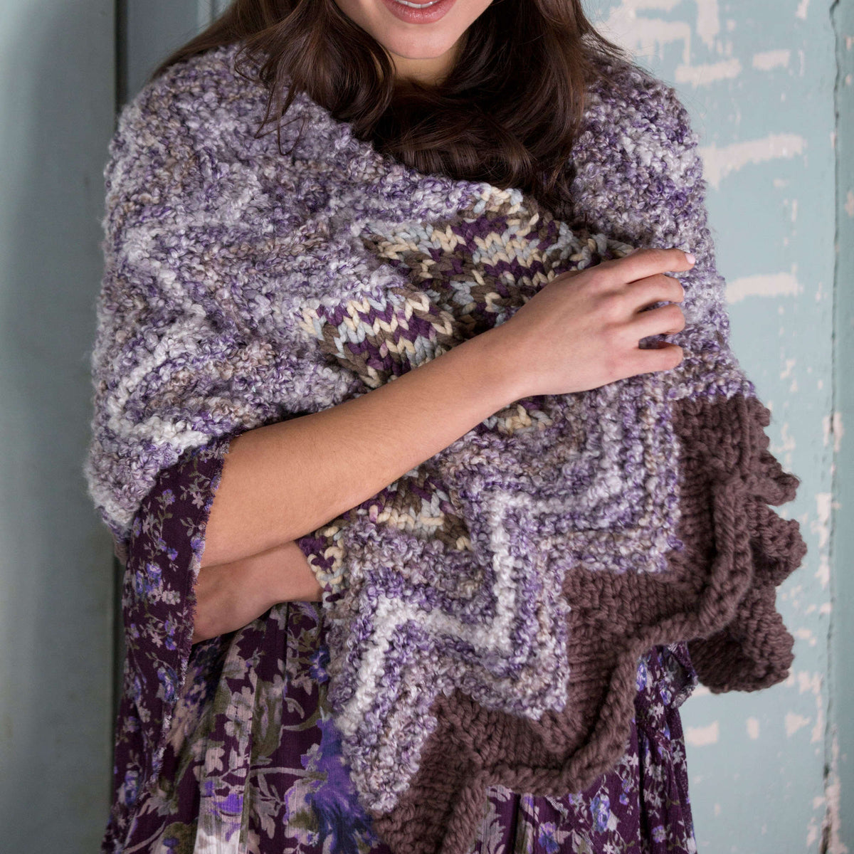 Knit Shawl made in Red Heart Mixology Solids Yarn