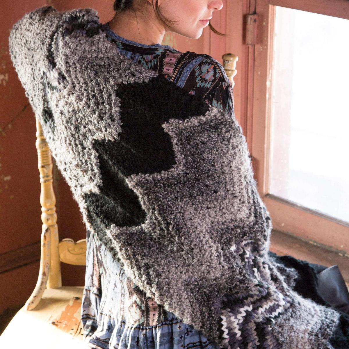 Knit Shawl made in Red Heart Mixology Solids Yarn