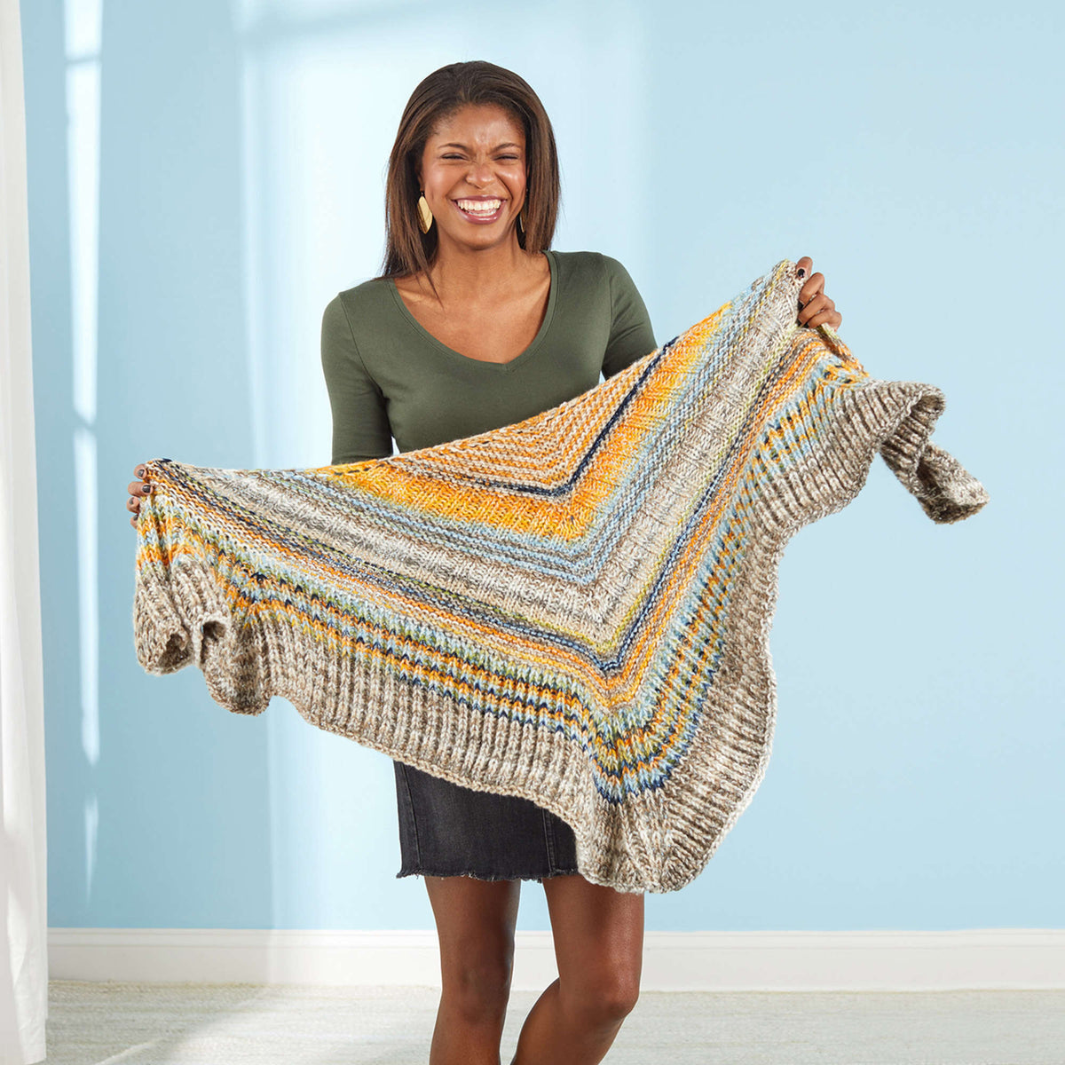 Knit Shawl made in Red Heart Hopscotch Yarn