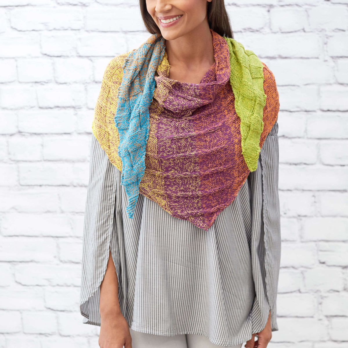 Knit Shawl made in Red Heart It's a Wrap Rainbow Yarn