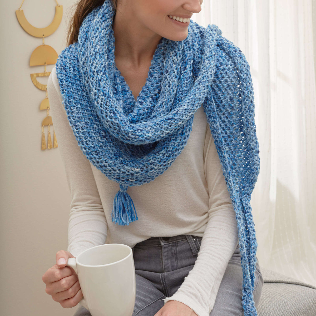 Knit Shawl made in Red Heart Super Saver Yarn