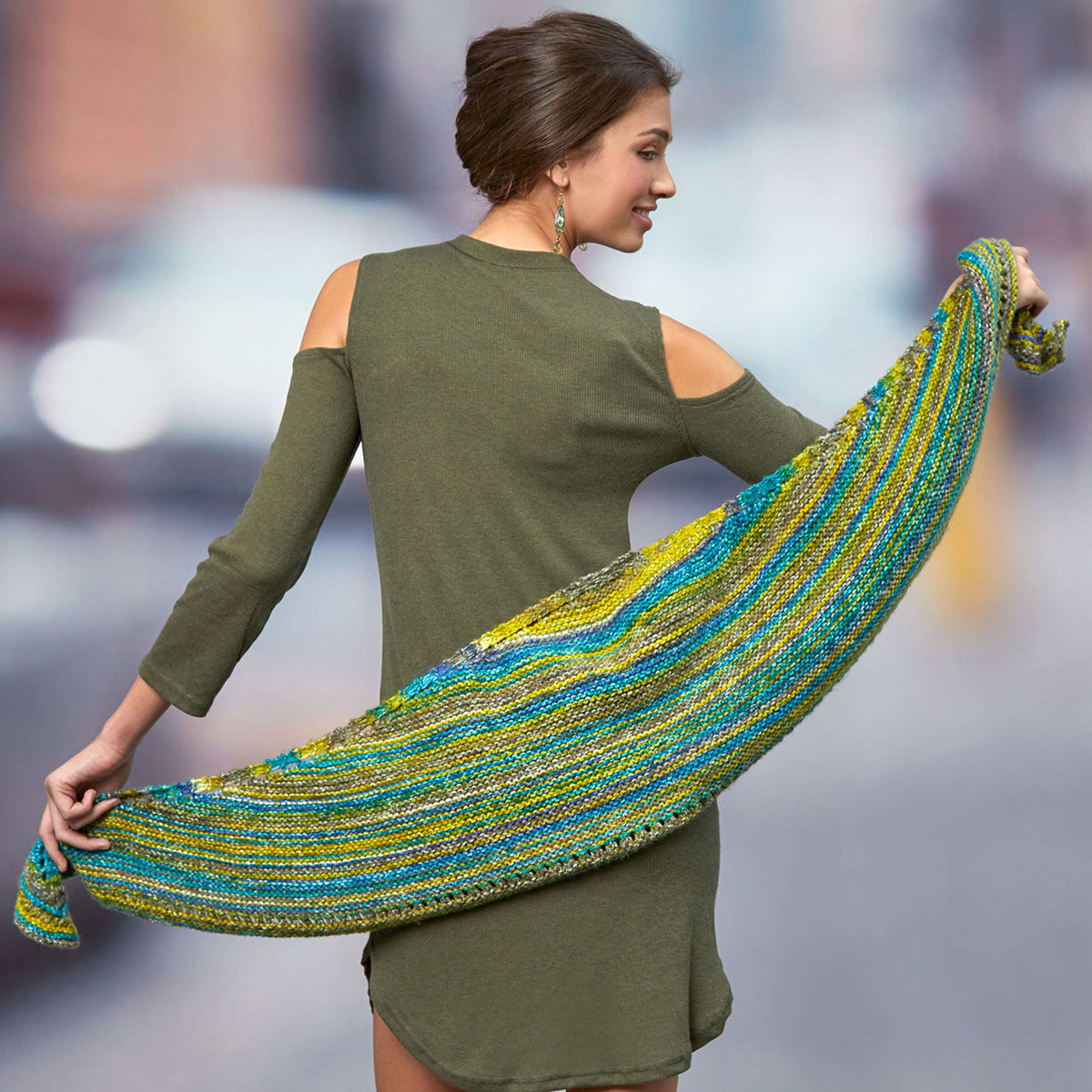 Knit Shawl made in Red Heart Hopscotch Yarn