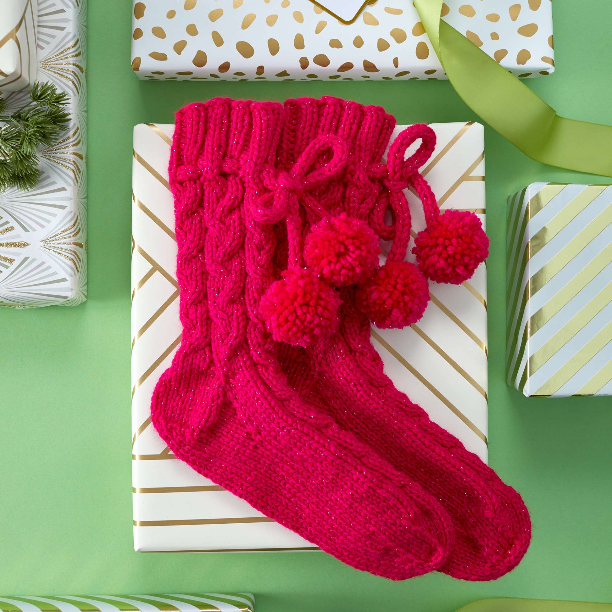Red Heart Knit Cable Stocking