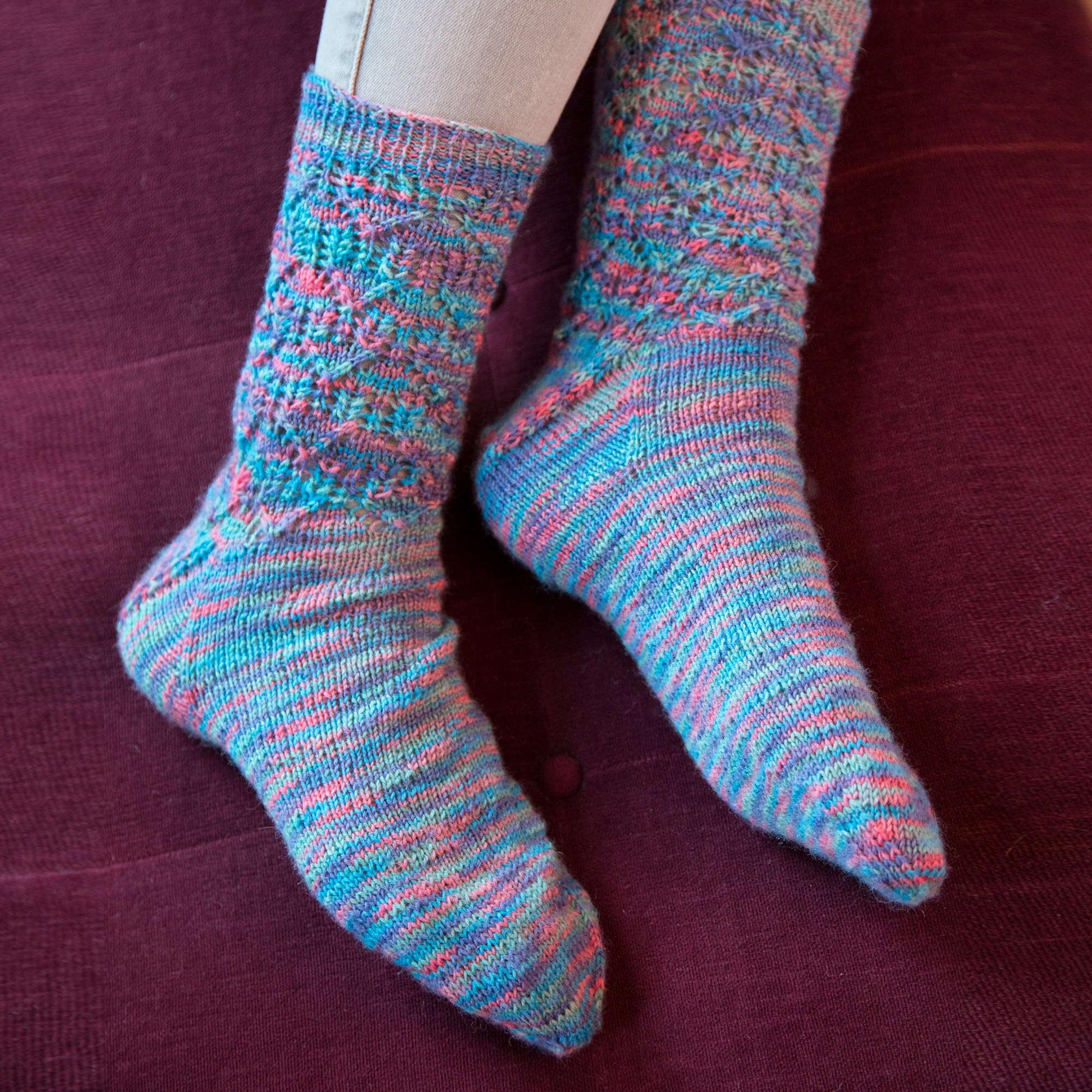 Free Red Heart Knit Colorful Lace Socks Pattern