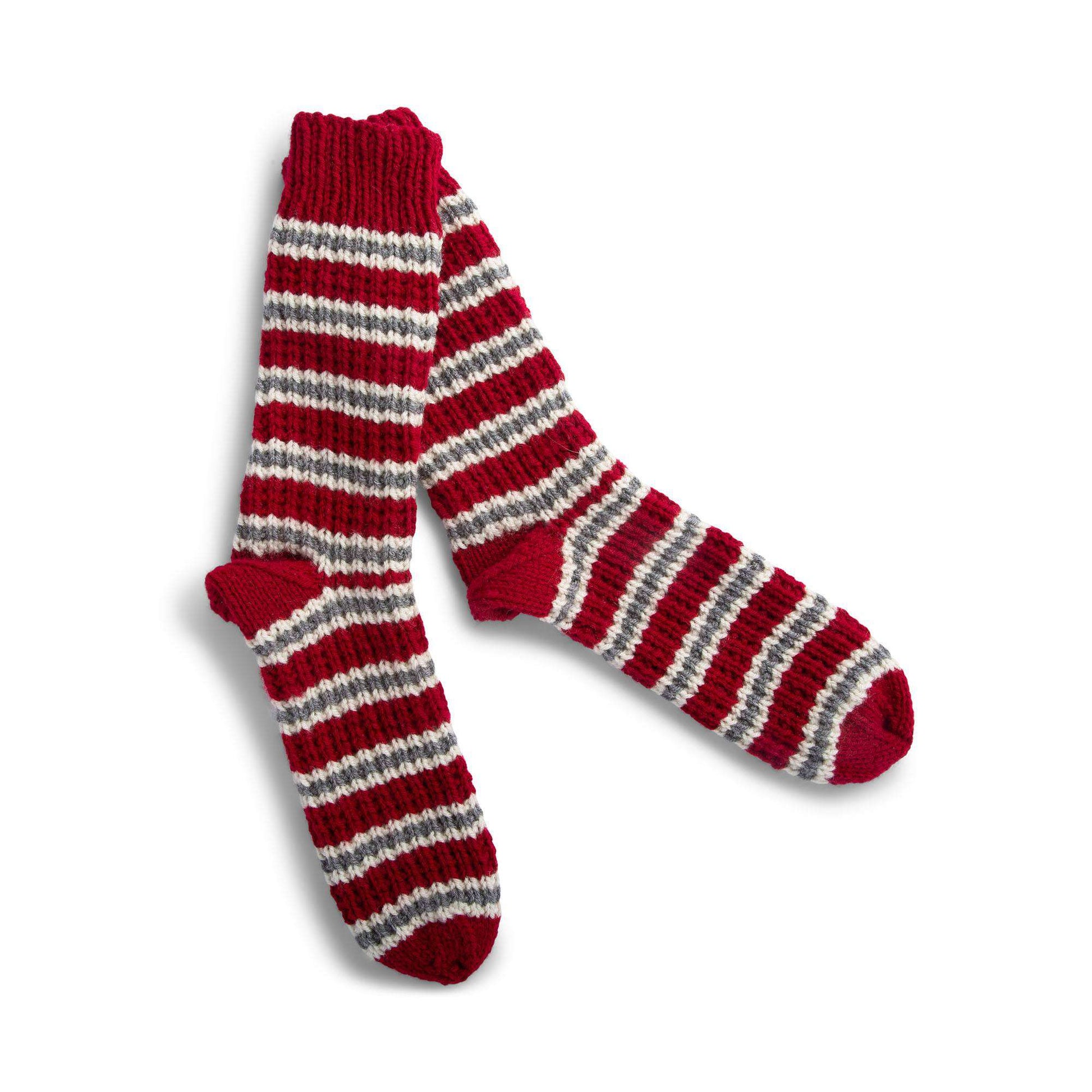 Free Red Heart Knit Cozy Striped Socks Pattern
