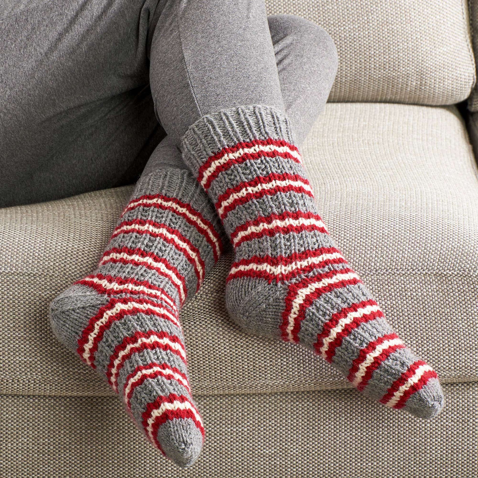 Red Heart Knit Cozy Striped Socks Version 1
