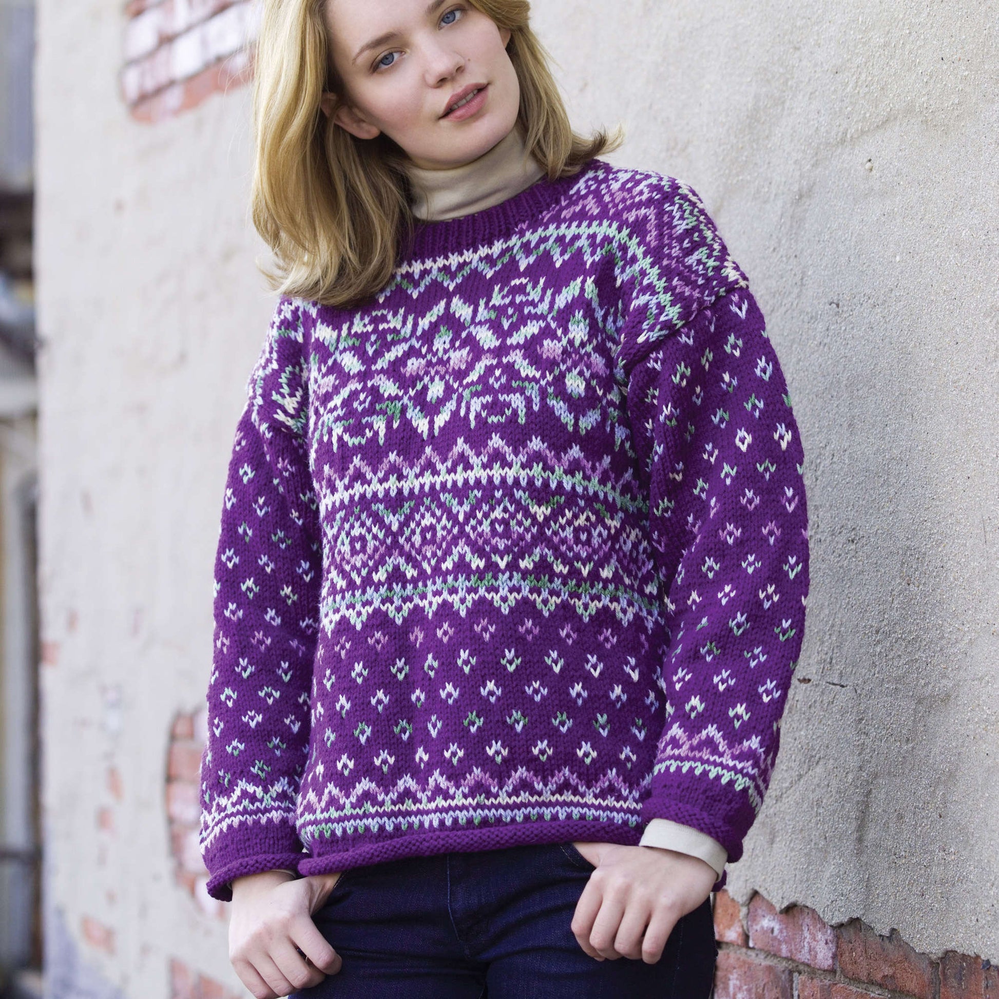 Free Red Heart Northern Lights Easy Fair Isle Pullover Pattern