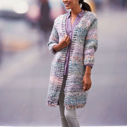 Red Heart Cozy Long Knit Cardigan Knit Cardigan made in Red Heart Collage Yarn