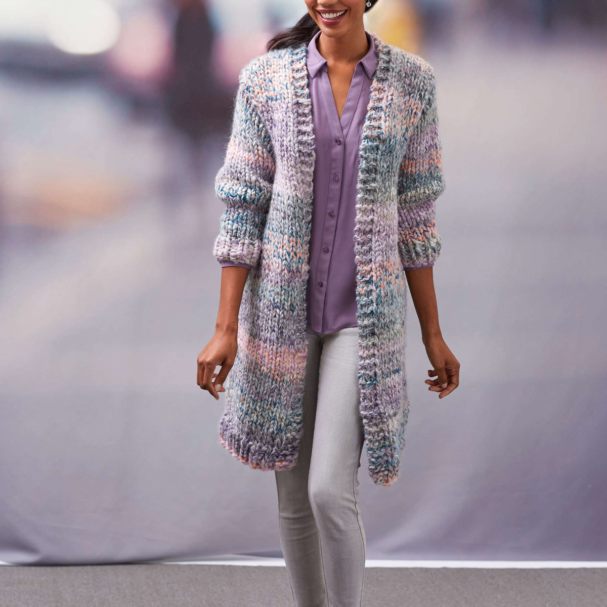 Knit Cardigan made in Red Heart Collage Yarn