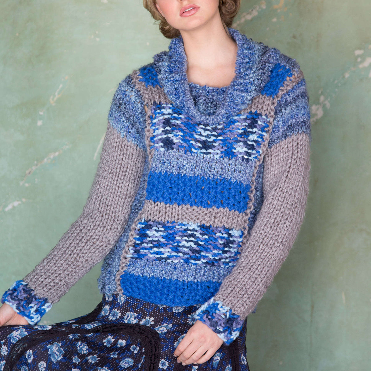 Knit Pullover made in Red Heart Mixology Solids Yarn