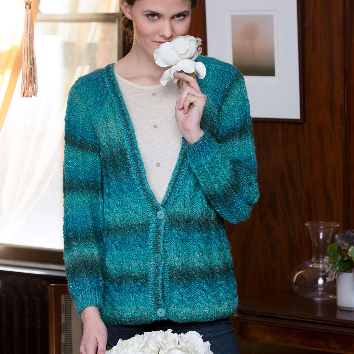 Knit Cardigan made in Red Heart Boutique Yarn