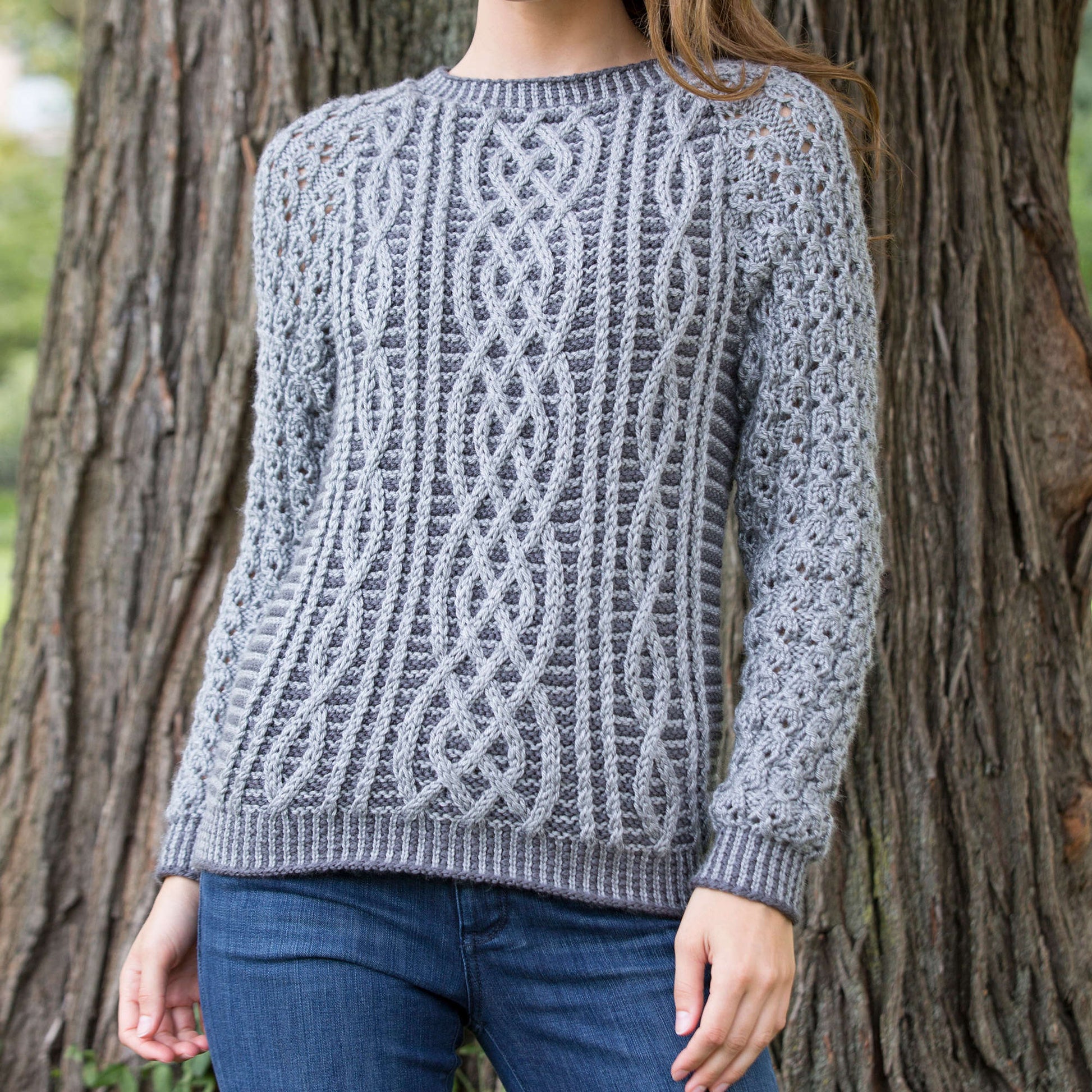 Free Red Heart Knit Two-Tone Cable Sweater Pattern