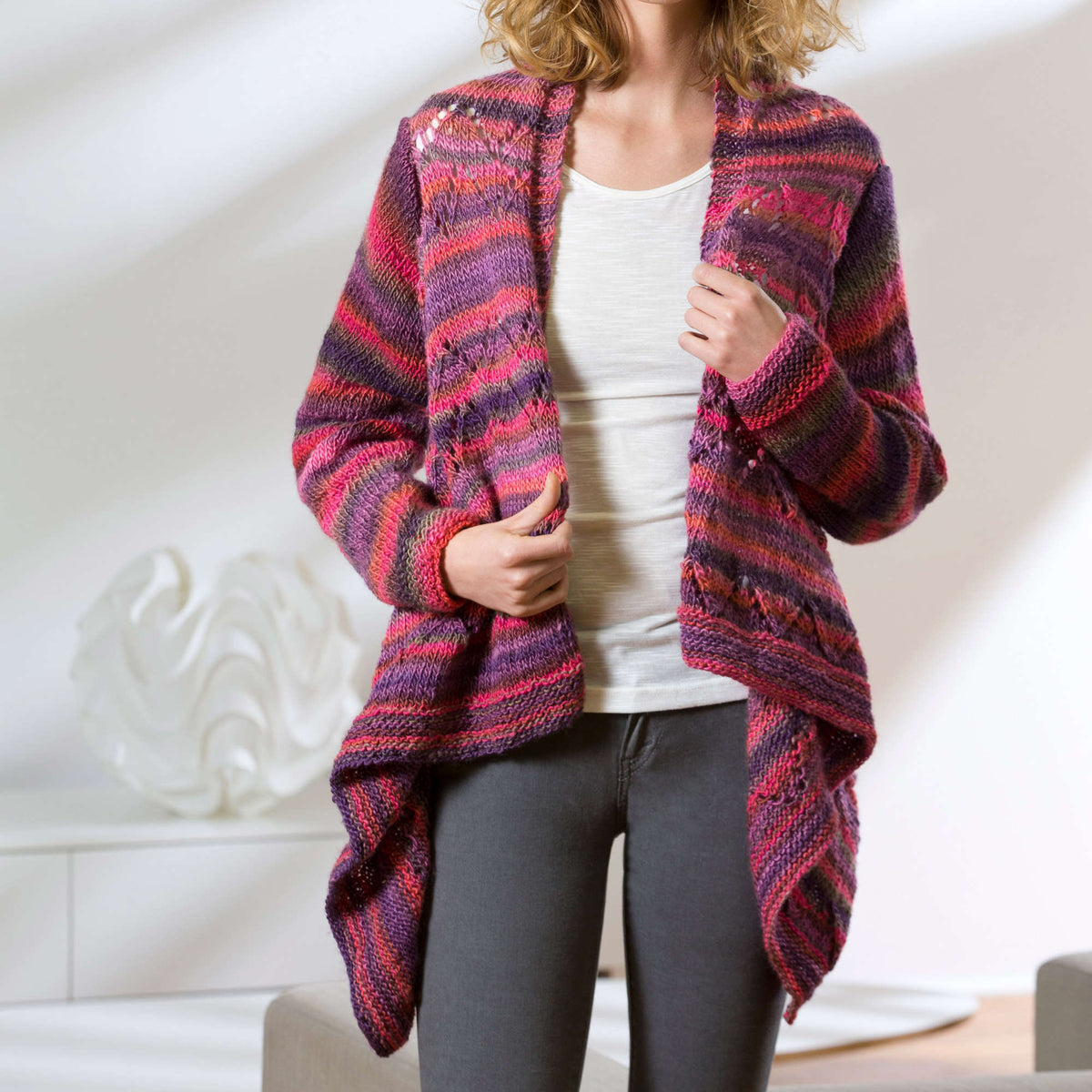 Knit Cardigan made in Red Heart Unforgettable Yarn