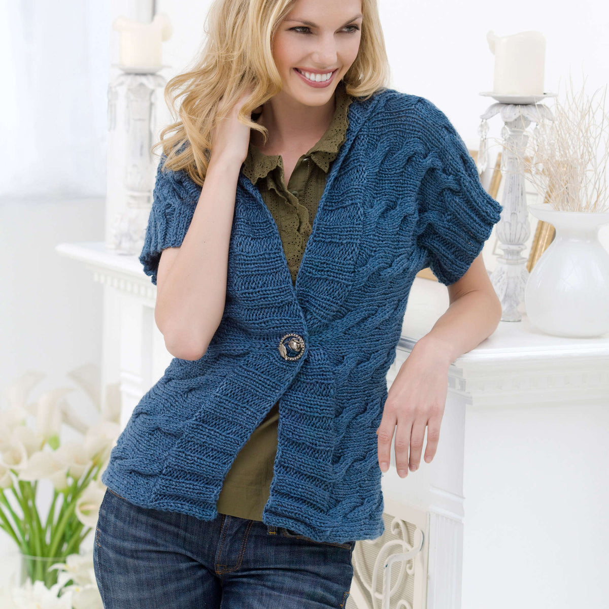 Knit Cardigan made in Red Heart Eco-Ways Yarn