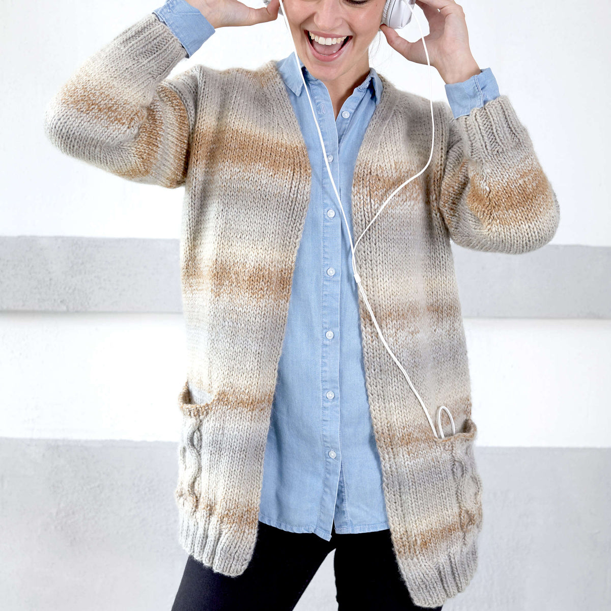 Knit Cardigan made in Red Heart Colorscape Yarn