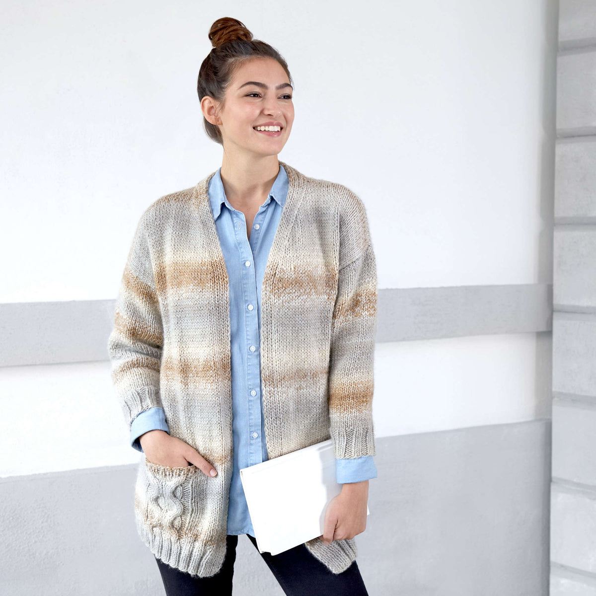 Knit Cardigan made in Red Heart Colorscape Yarn