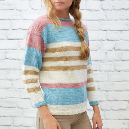 Red Heart Knit Coastal Stripes Pullover Knit Pullover made in Red Heart With Love Yarn