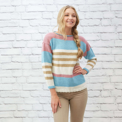 Red Heart Knit Coastal Stripes Pullover Knit Pullover made in Red Heart With Love Yarn