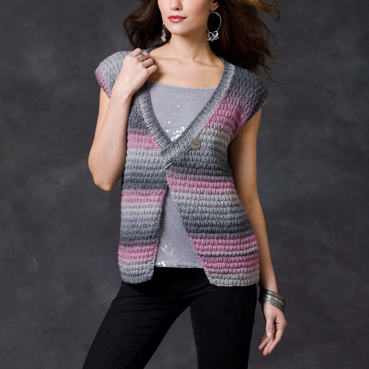 Knit Vest made in Red Heart Boutique Yarn