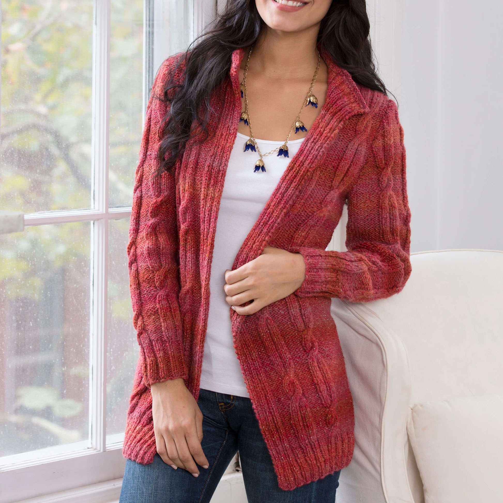 Free Red Heart Cabled Coatigan Knit Pattern