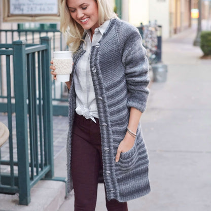 Red Heart Knit Morning Coffee Car Coat Knit Coat made in Red Heart Boutique Yarn