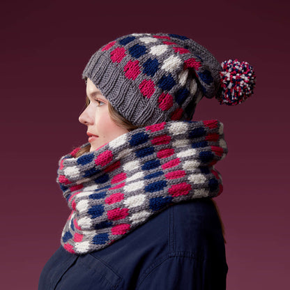 Red Heart Fair Isle Knit Hat & Cowl Single Size