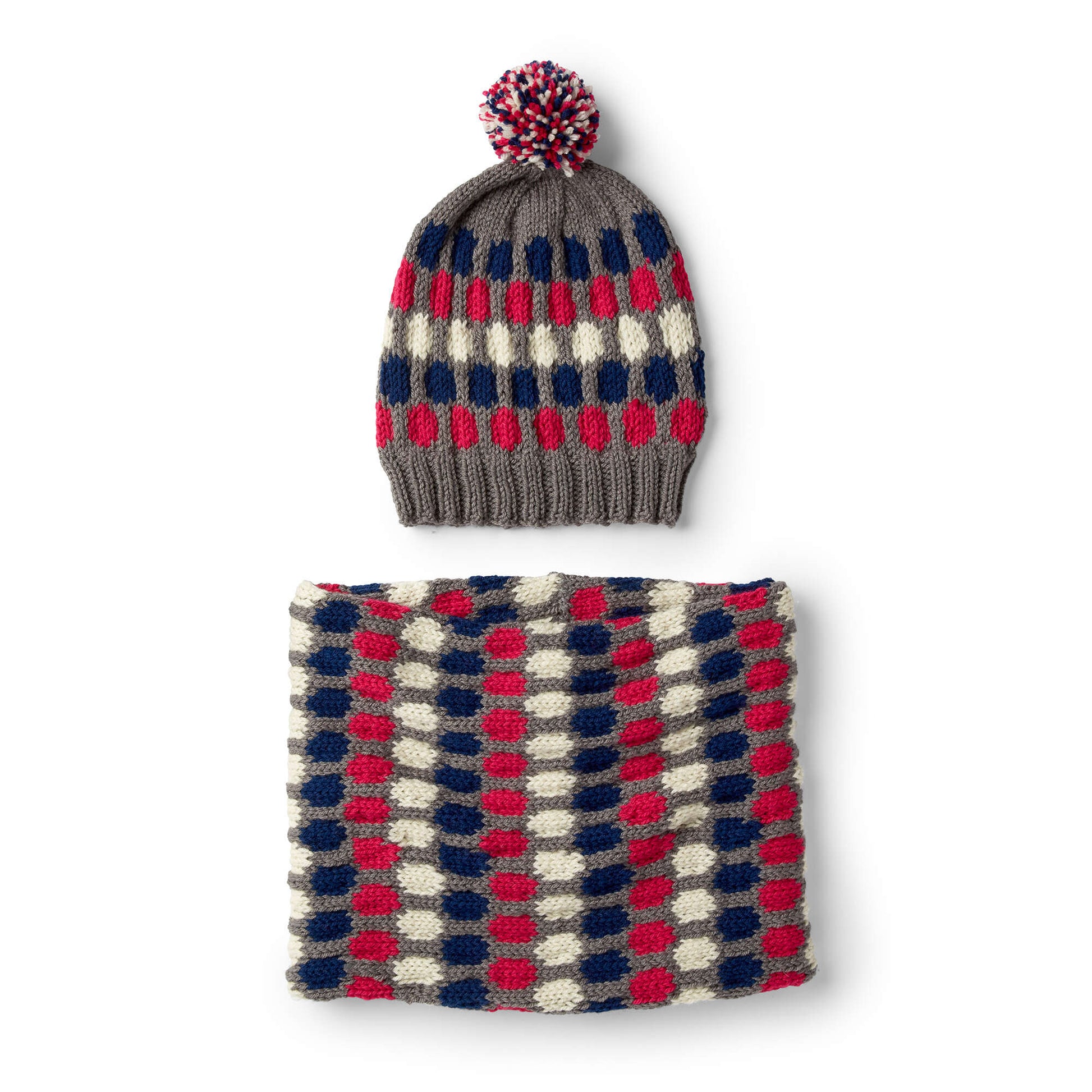 Free Red Heart Fair Isle Knit Hat & Cowl Pattern