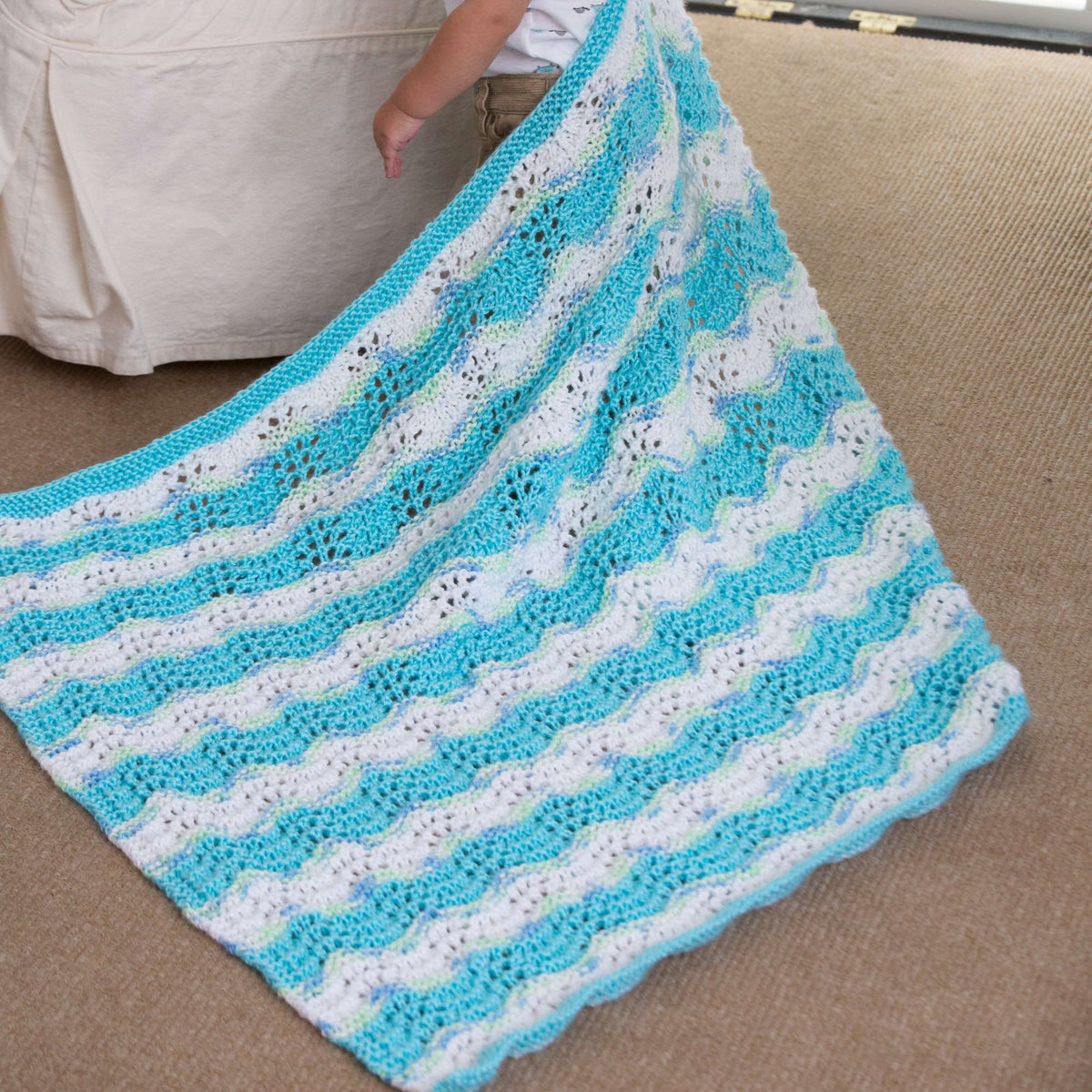 Knit Blanket made in Red Heart Soft Baby Steps Yarn