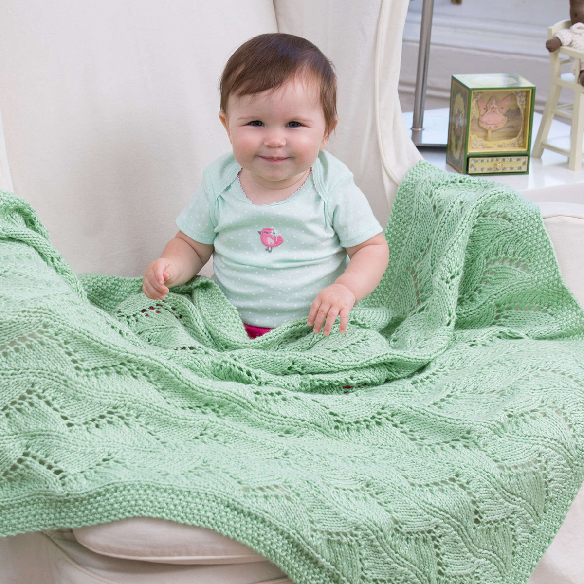 Knit Blanket made in Red Heart Soft Baby Steps Yarn