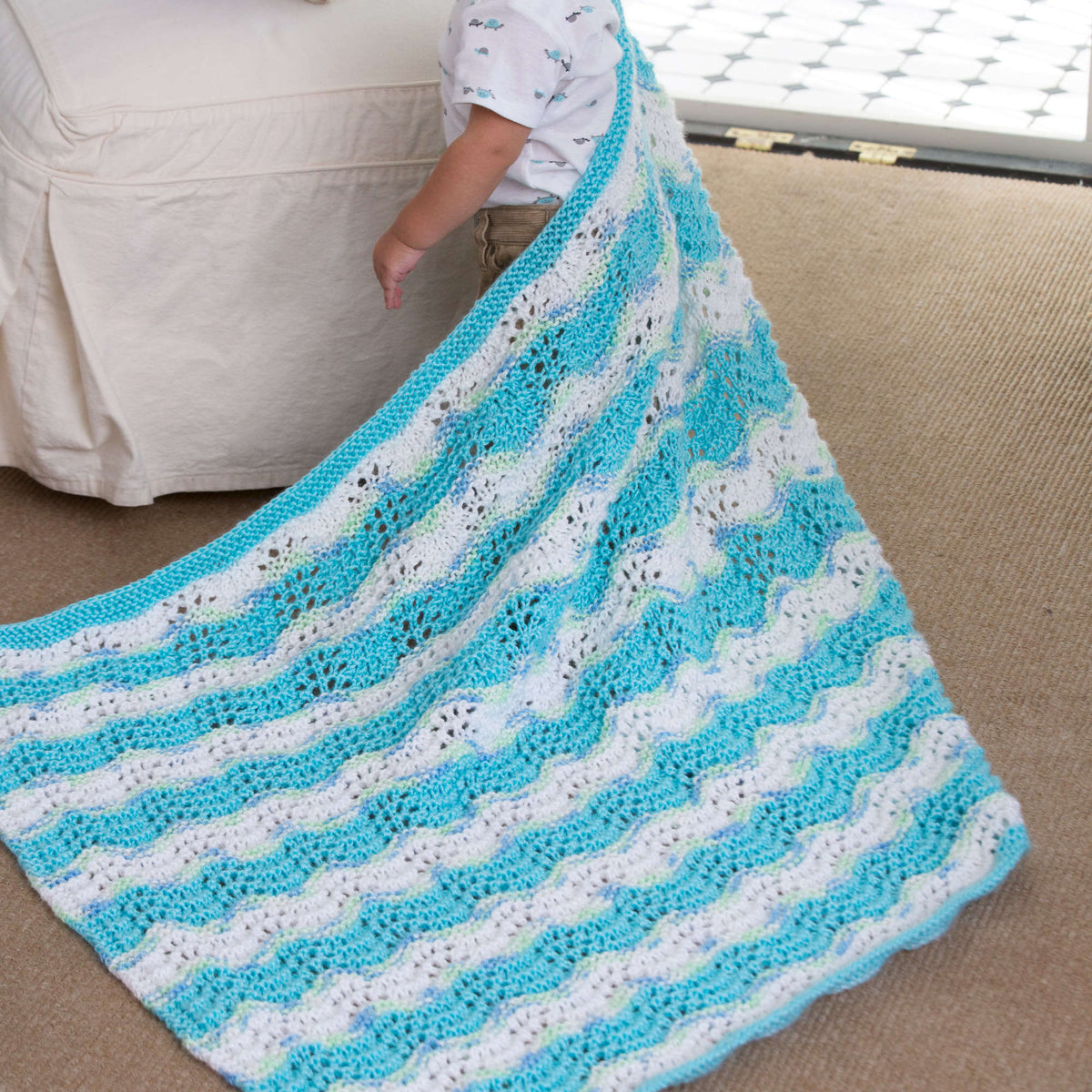 Knit Blanket made in Red Heart Soft Baby Steps Yarn