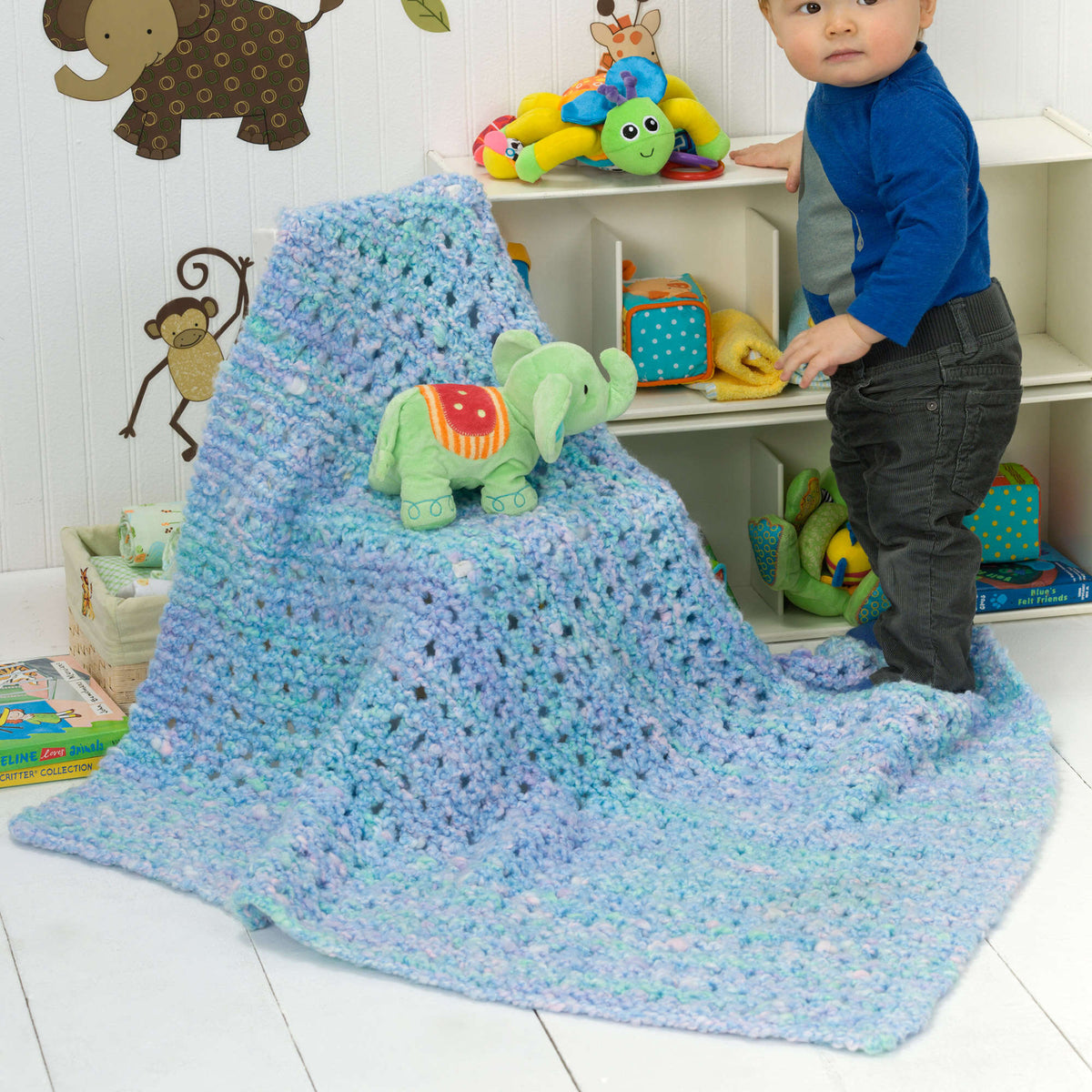 Knit Blanket made in Red Heart Baby Clouds Yarn