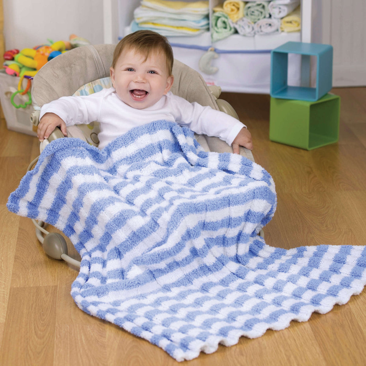 Knit Blanket made in Red Heart Moon & Stars Yarn