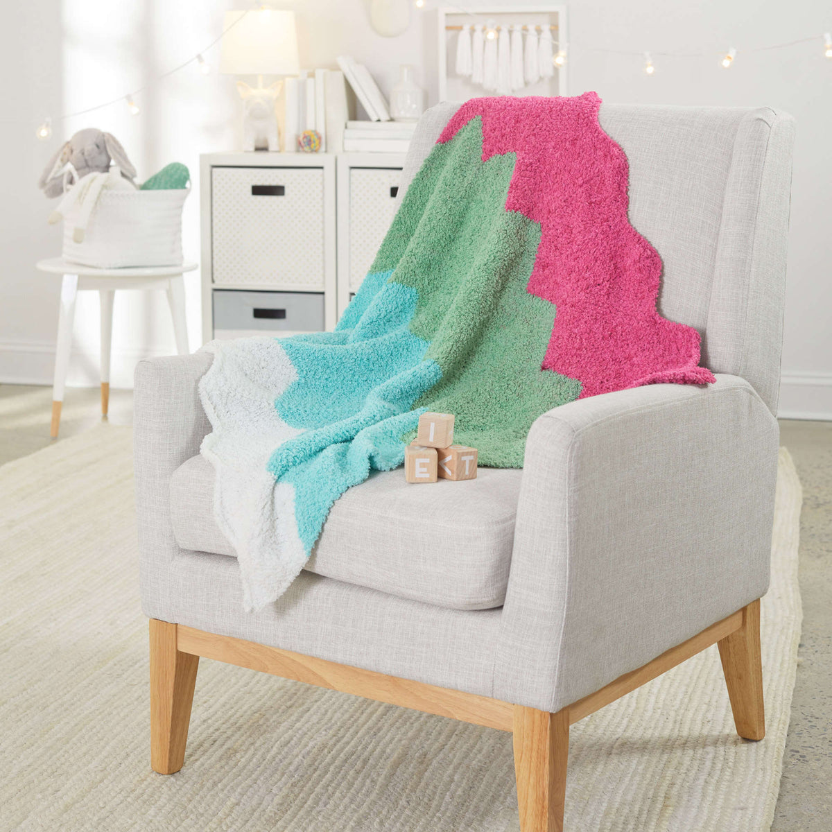 Knit Blanket made in Red Heart Fleece Hugs Yarn