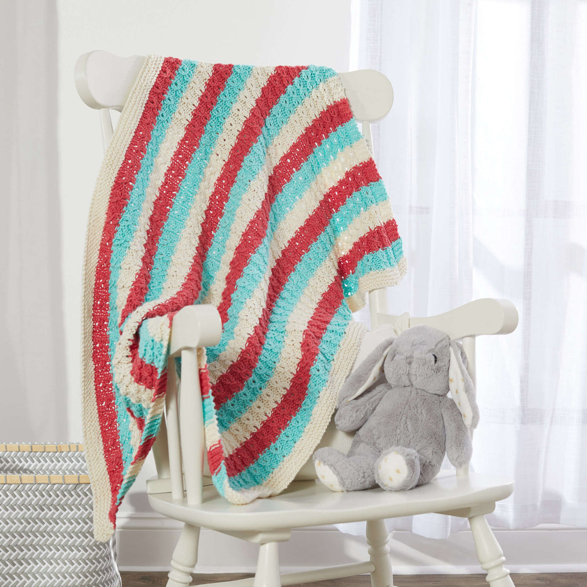 Knit Blanket made in Red Heart Scrubby Smoothie Yarn