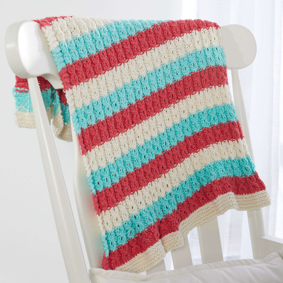 Knit Blanket made in Red Heart Scrubby Smoothie Yarn