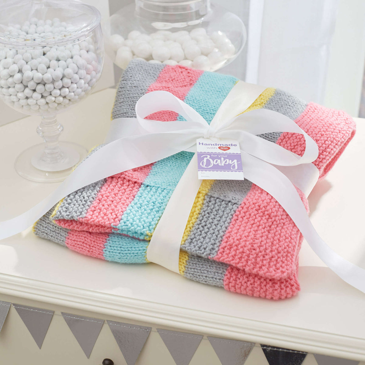 Knit Blanket made in Red Heart Baby Hugs Light Yarn