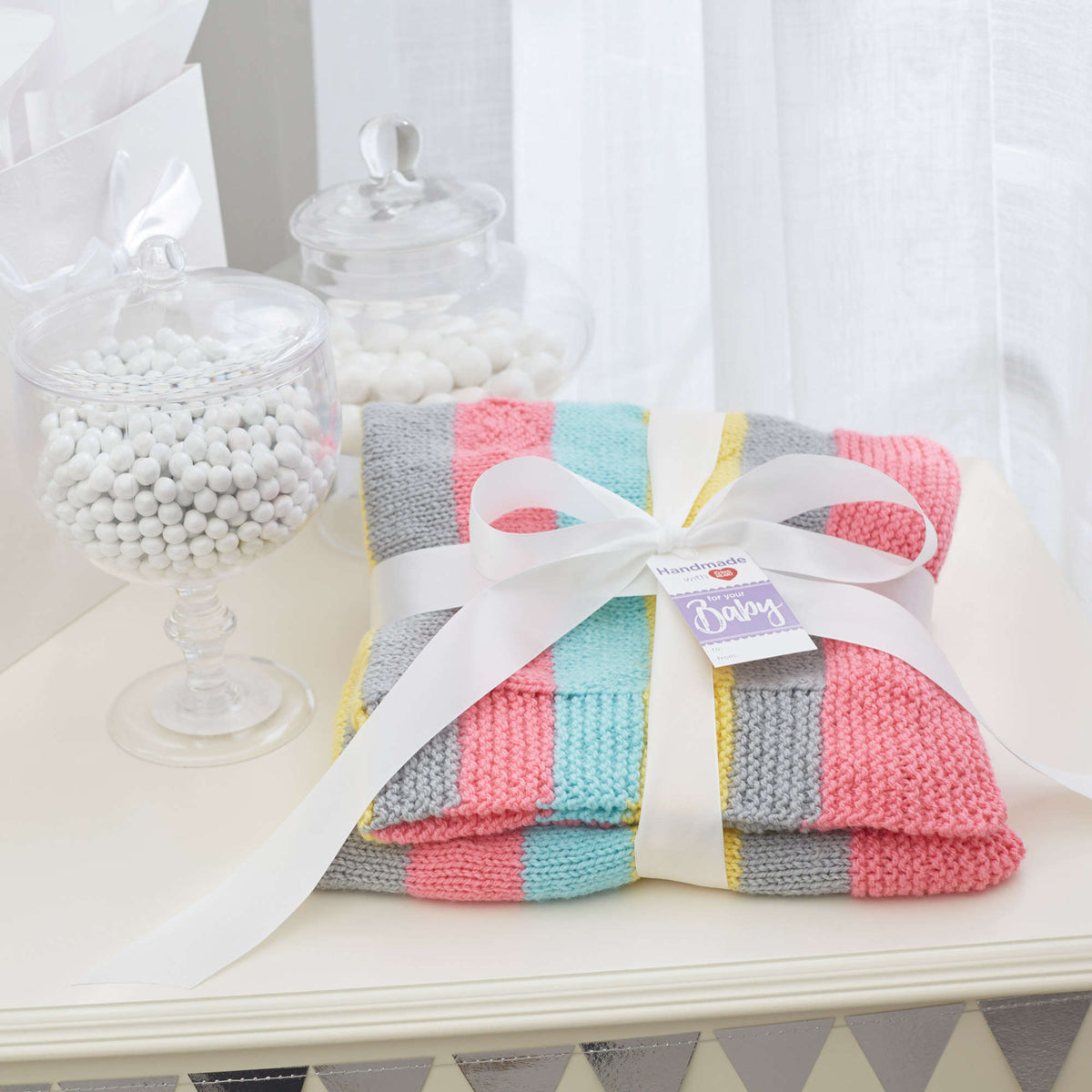 Knit Blanket made in Red Heart Baby Hugs Light Yarn