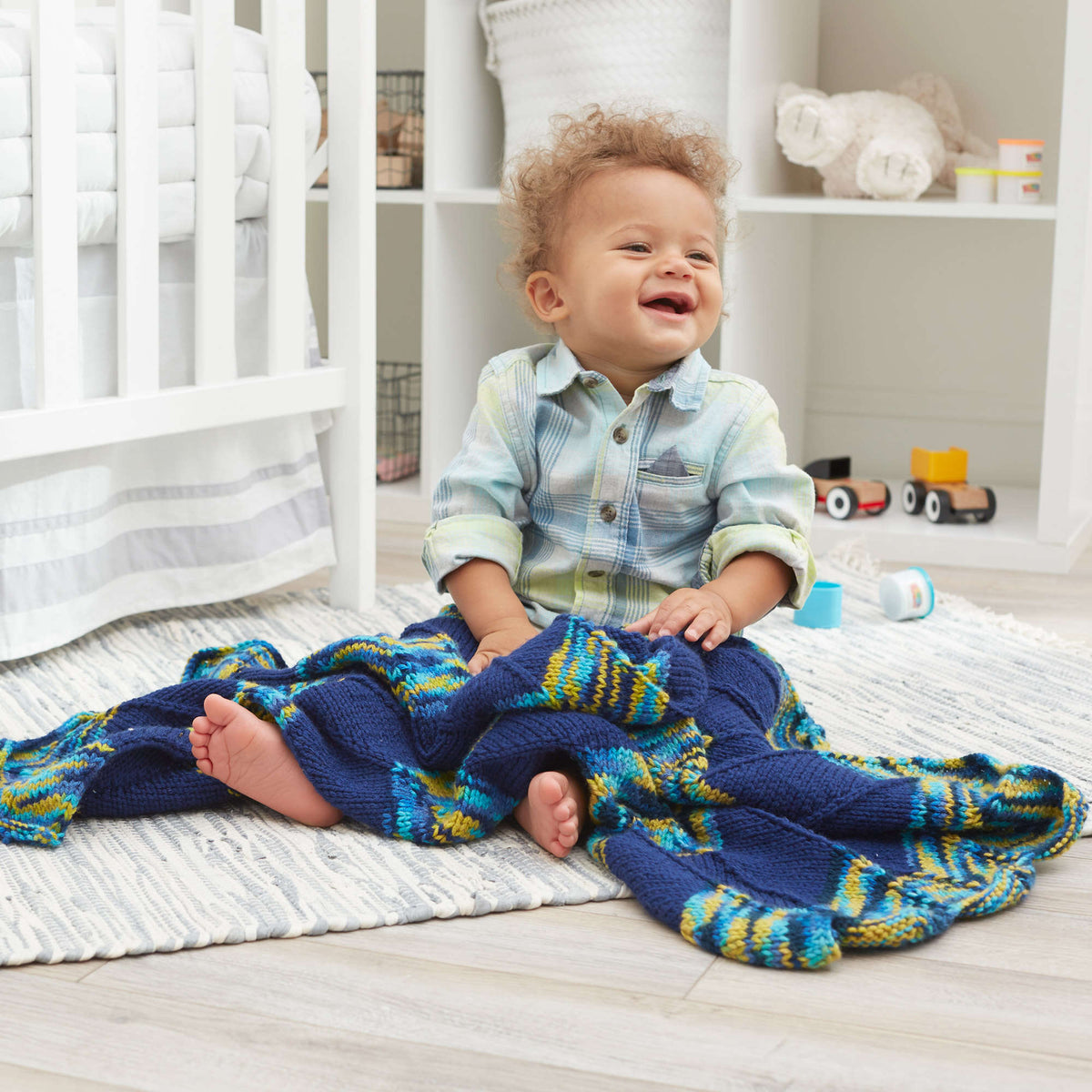 Knit Blanket made in Red Heart Baby Hugs yarn