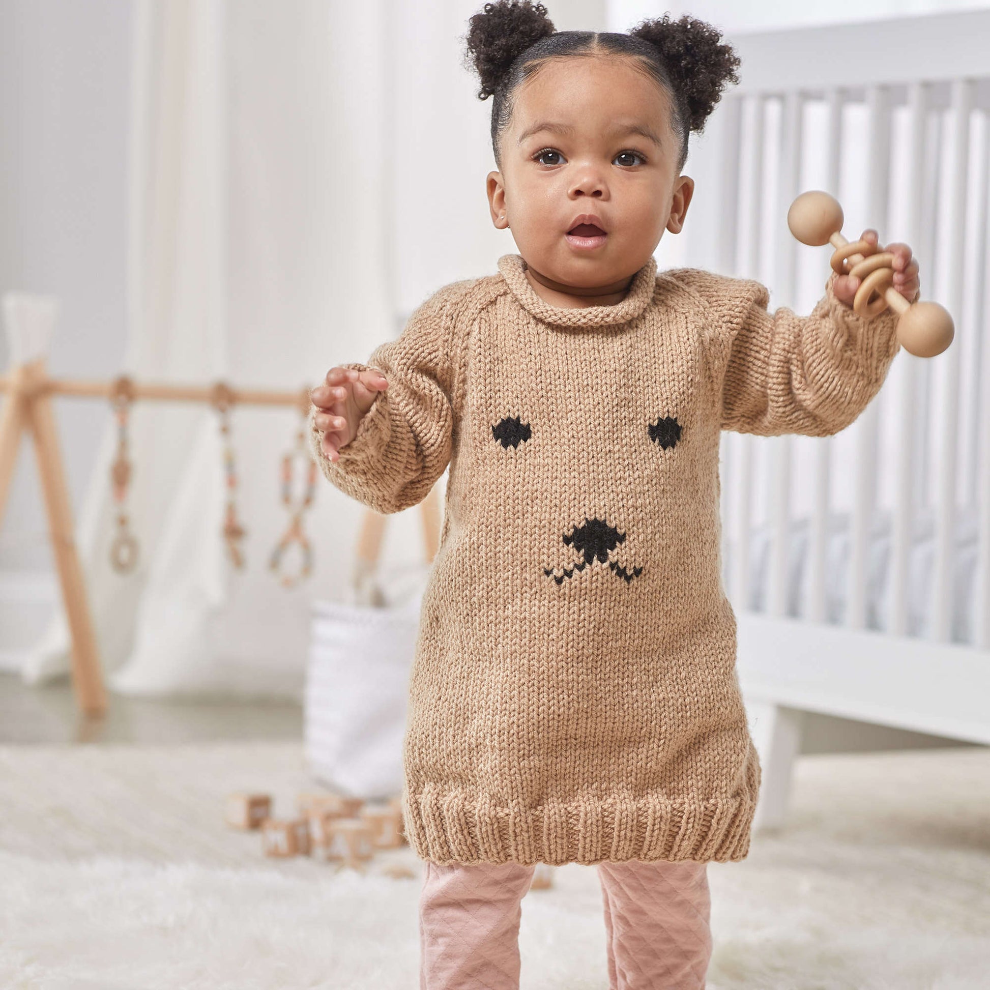 Free Red Heart Huggable Puppy Baby Dress Knit Pattern