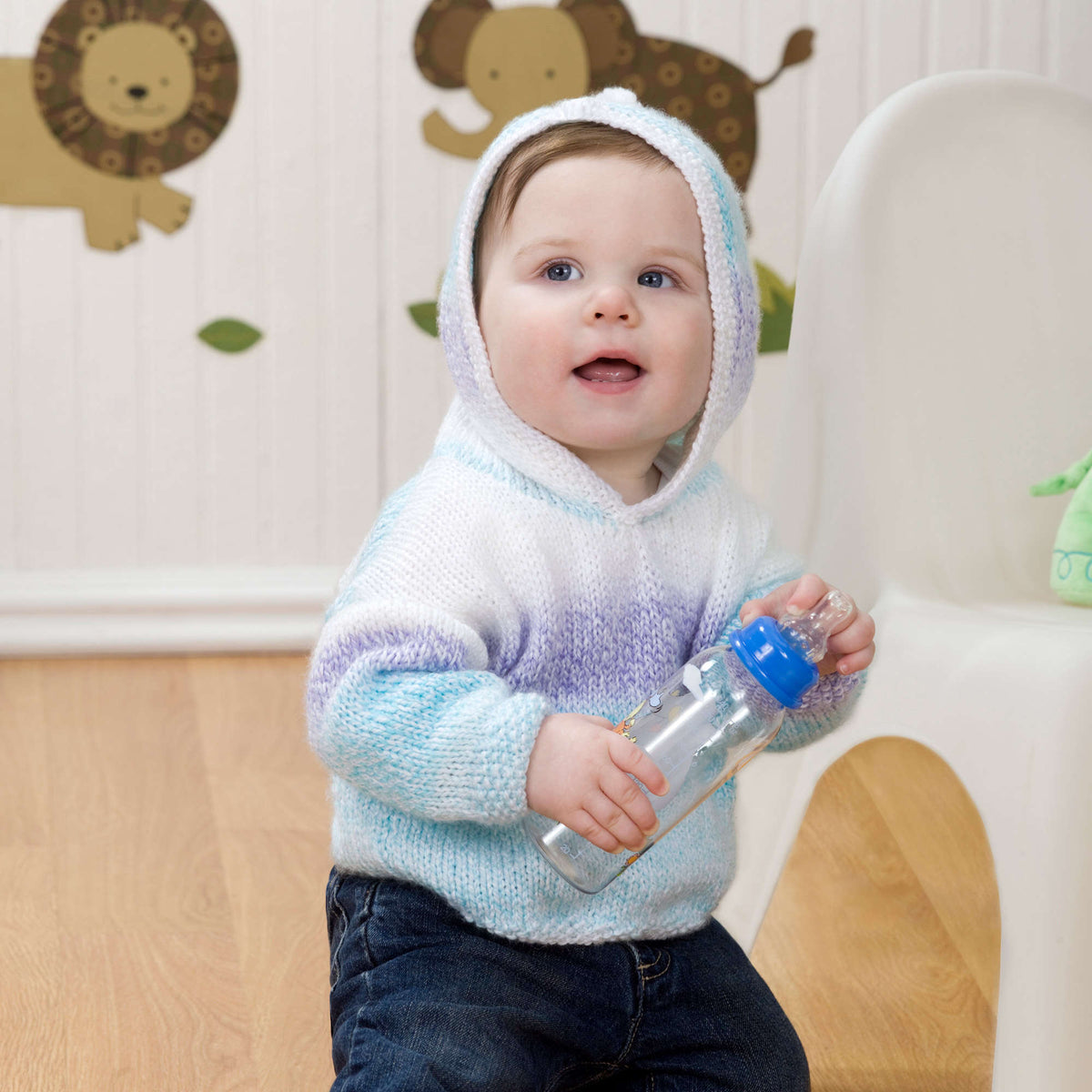 Knit Hoodie made in Red Heart Sweet Baby Yarn