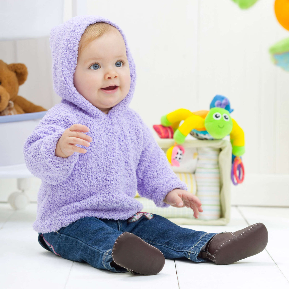 Knit Hoodie made in Red Heart Moon & Stars Yarn