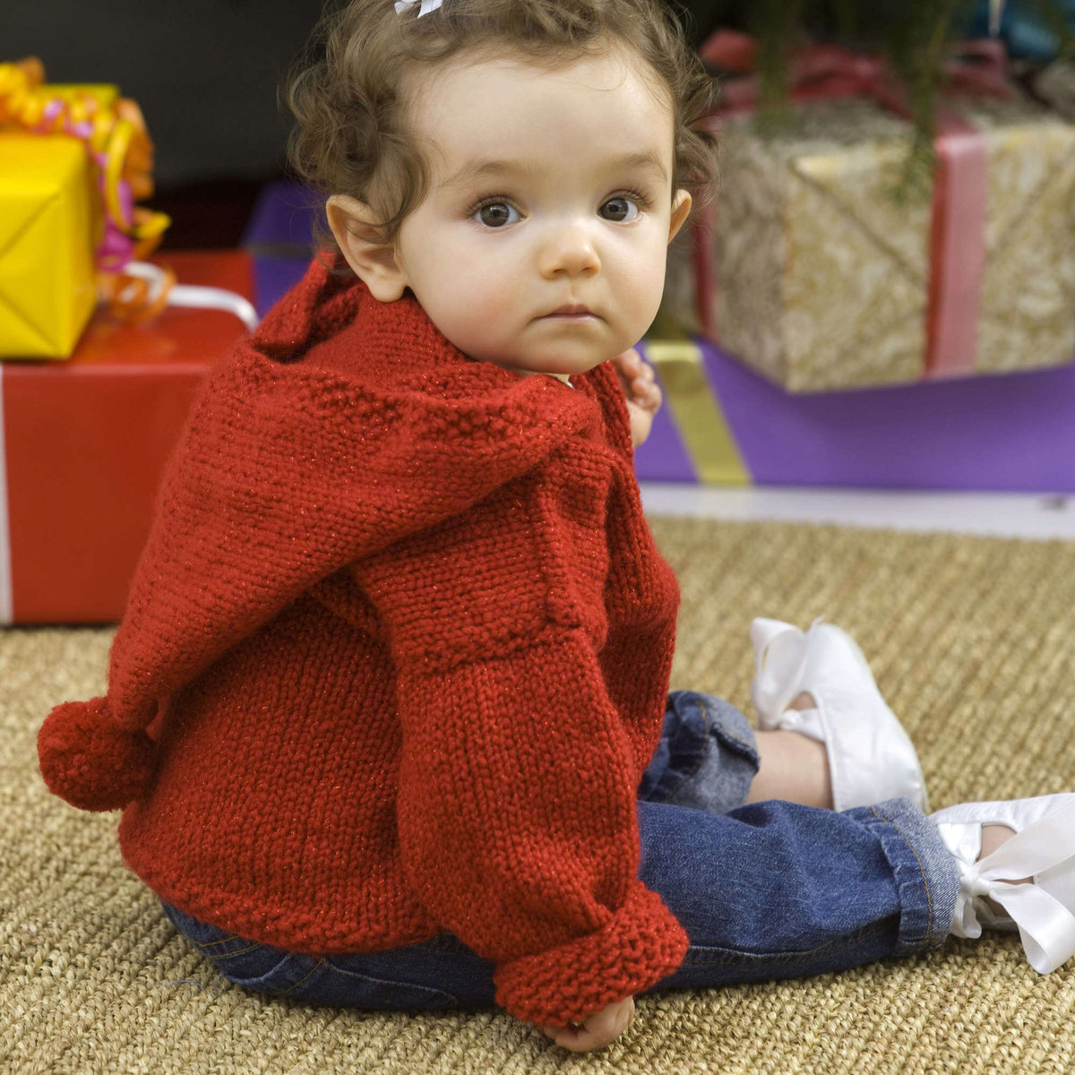 Knit Hoodie made in Red Heart Holiday Yarn