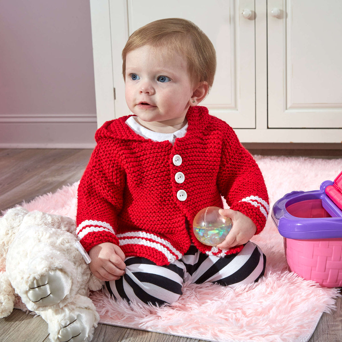 Knit Cardigan made in Red Heart Baby Hugs Medium Yarn