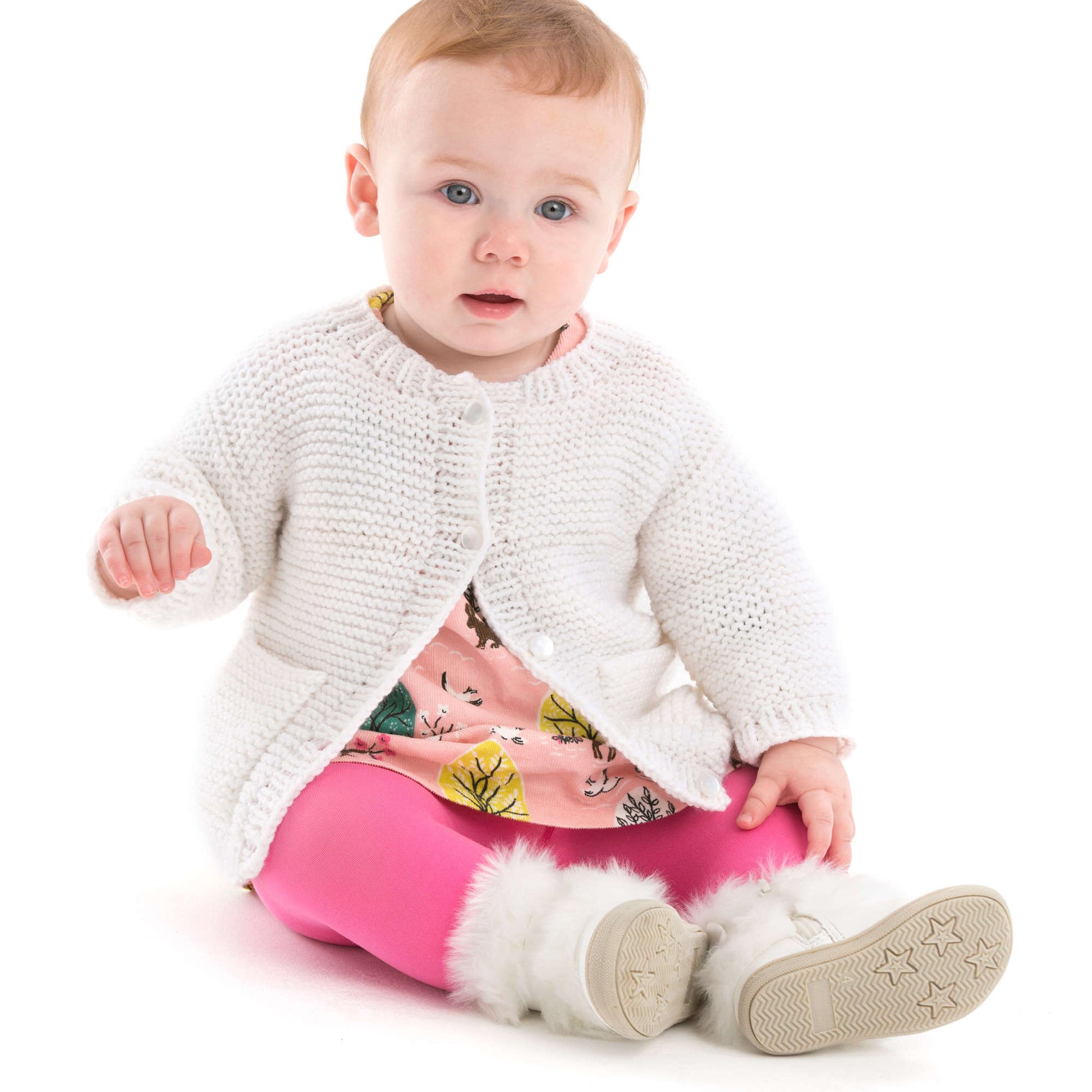 Free Red Heart Year-Round Baby Knit Cardigan Pattern