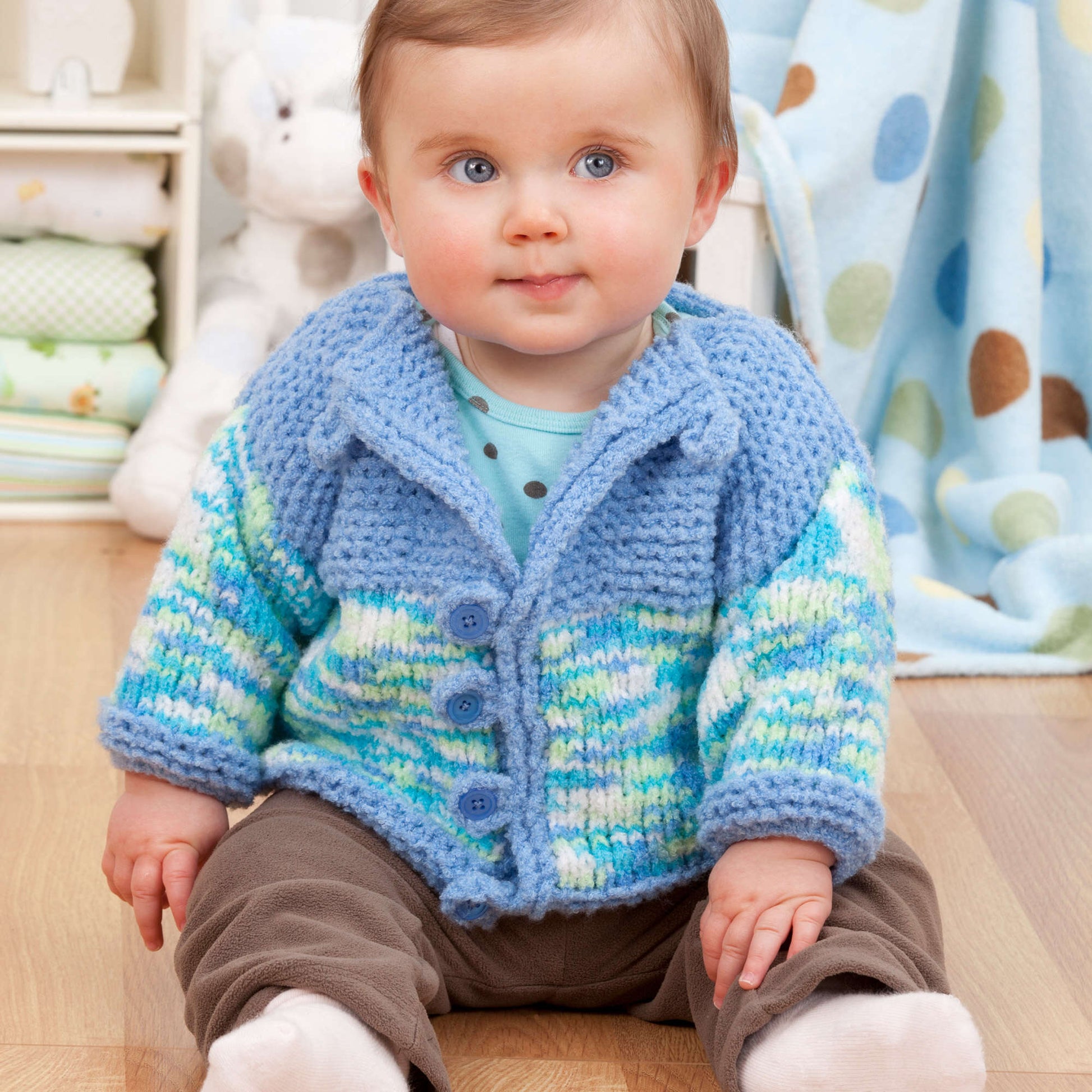 Free Red Heart Two-Tone Baby Cardi Knit Pattern