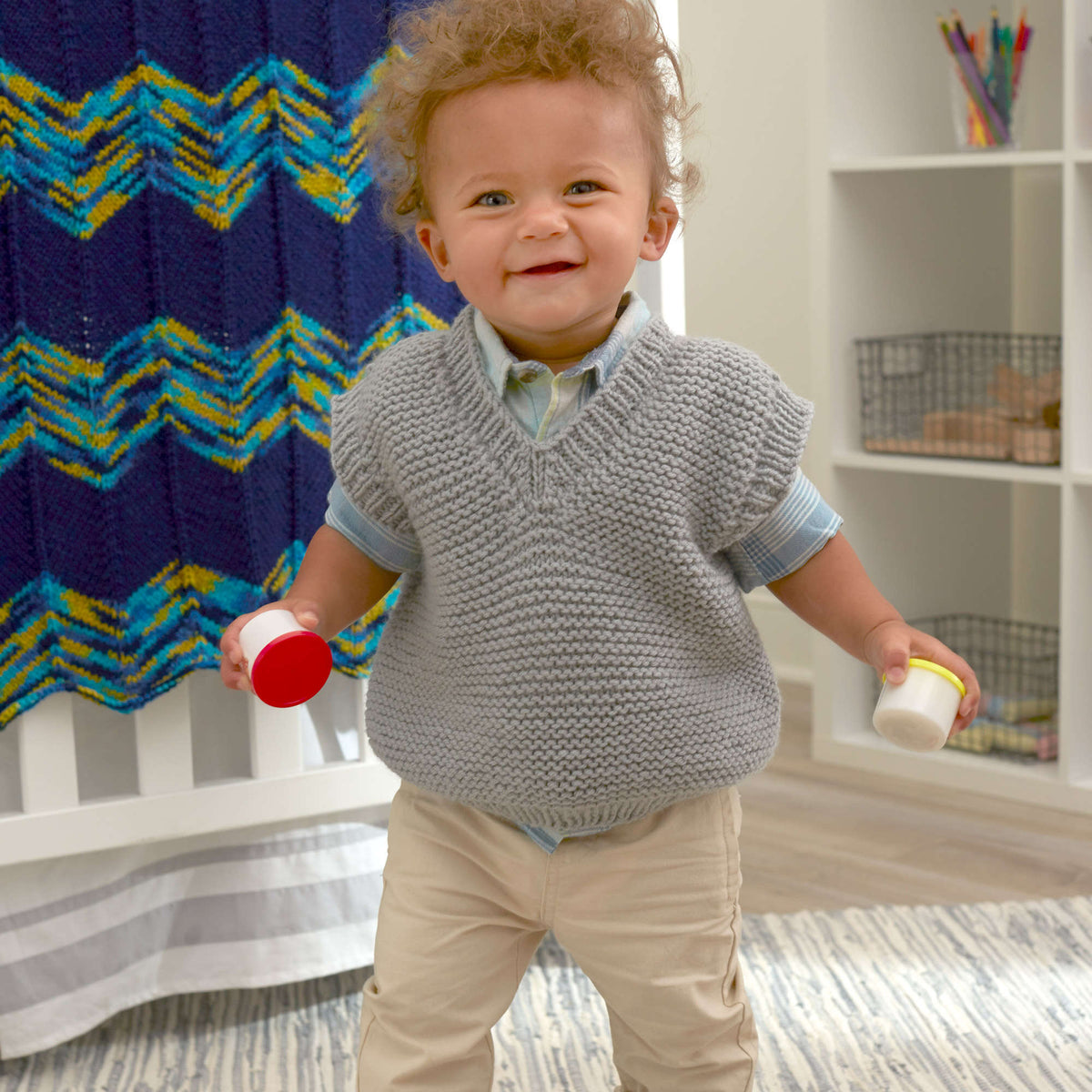 Knit Vest made in Red Heart Baby Hugs Yarn